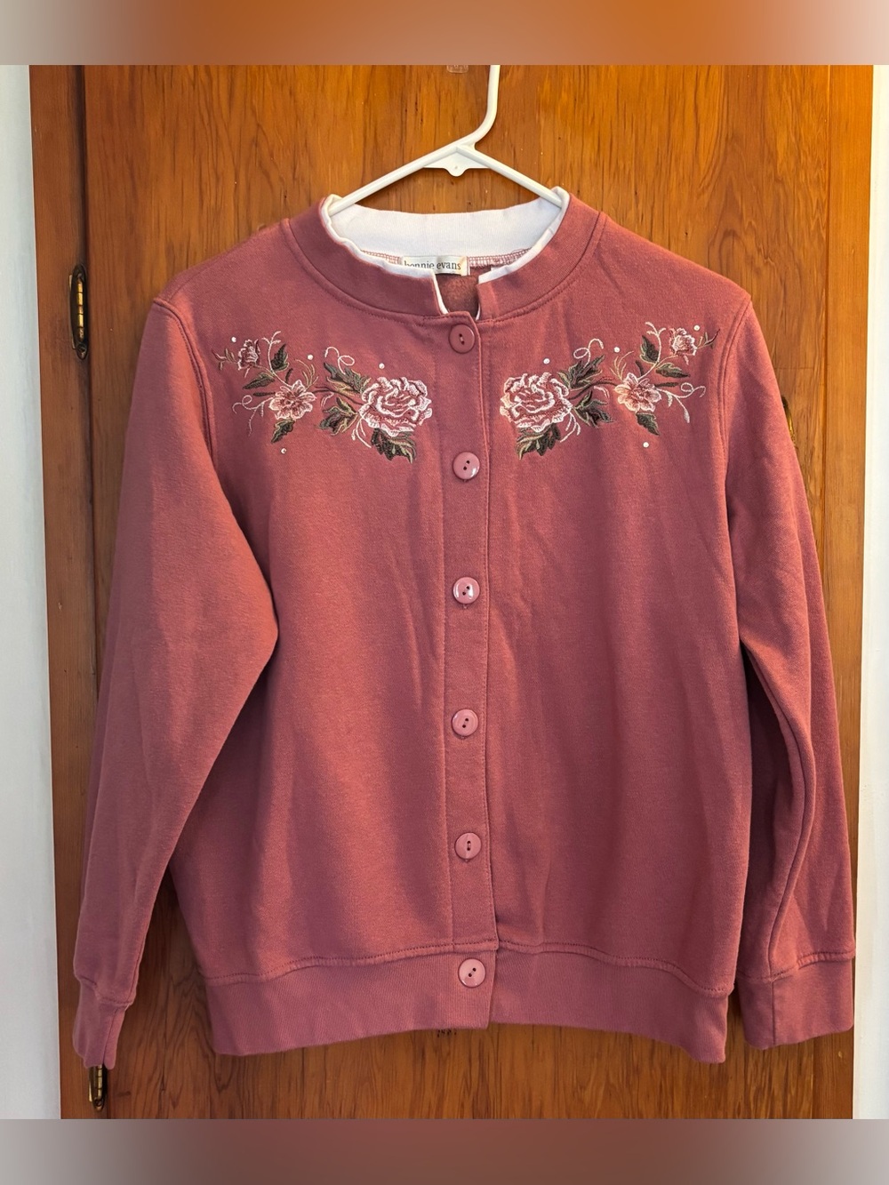 Vintage Bonnie Evans Dusty Pink Cardigan Sweatshirt Size PM